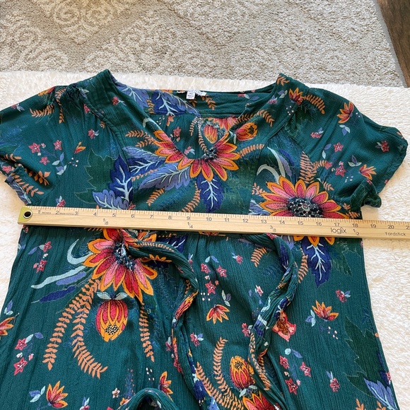 Patrons of Peace Maxi Dress Women's XS Floral Boho Short Sleeve with Belt Green - Picture 9 of 11